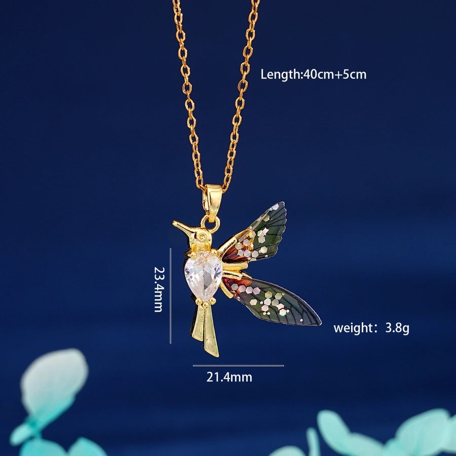 304 Stainless Steel Copper Inlay Animal Zircon Pendant Necklace