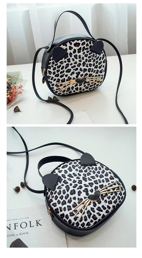 Women's Medium Pu Leather Leopard Cute Streetwear Round Zipper Crossbody Bag