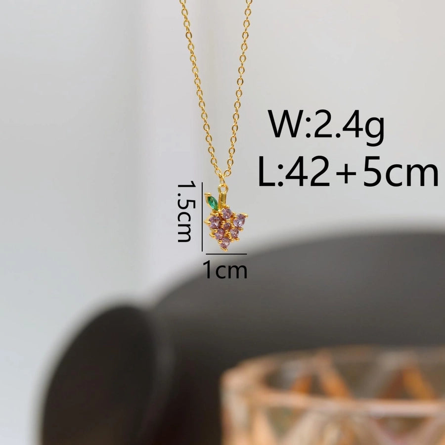 Copper 18K Gold Plated Fruit Zircon Pendant Necklace