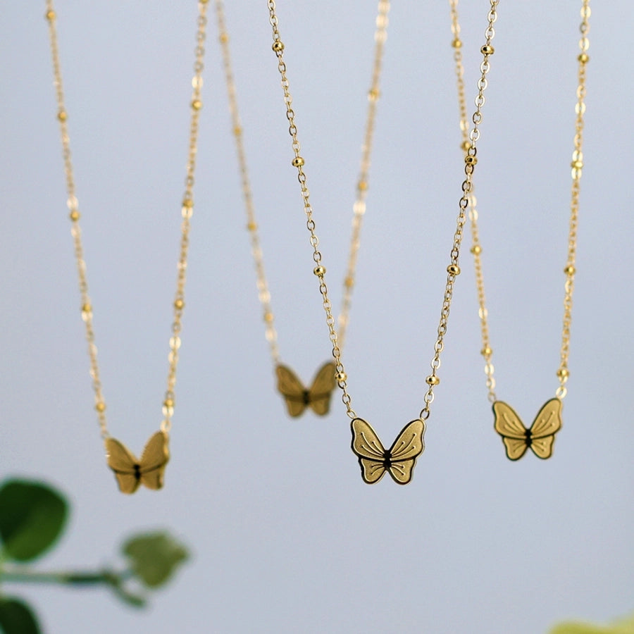 Jewelry Commute Korean Style Butterfly 304 Stainless Steel 18K Gold Plated Pendant Necklace