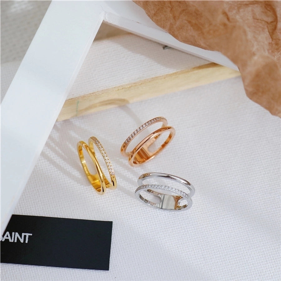 ins style casual geometric stainless steel inlay zircon rings