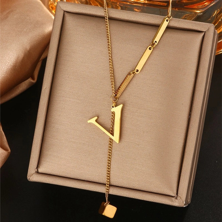 Jewelry Simple Style Artistic Letter 201 Stainless Steel 18K Gold Plated Pendant Necklace