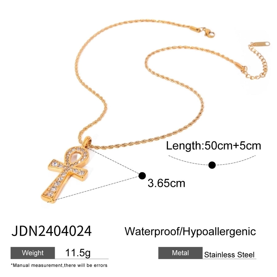 Jewelry Simple Style Classic Style Cross 304 Stainless Steel Natural Stone Rhinestones Zircon 18K Gold Plated Pendant Necklace