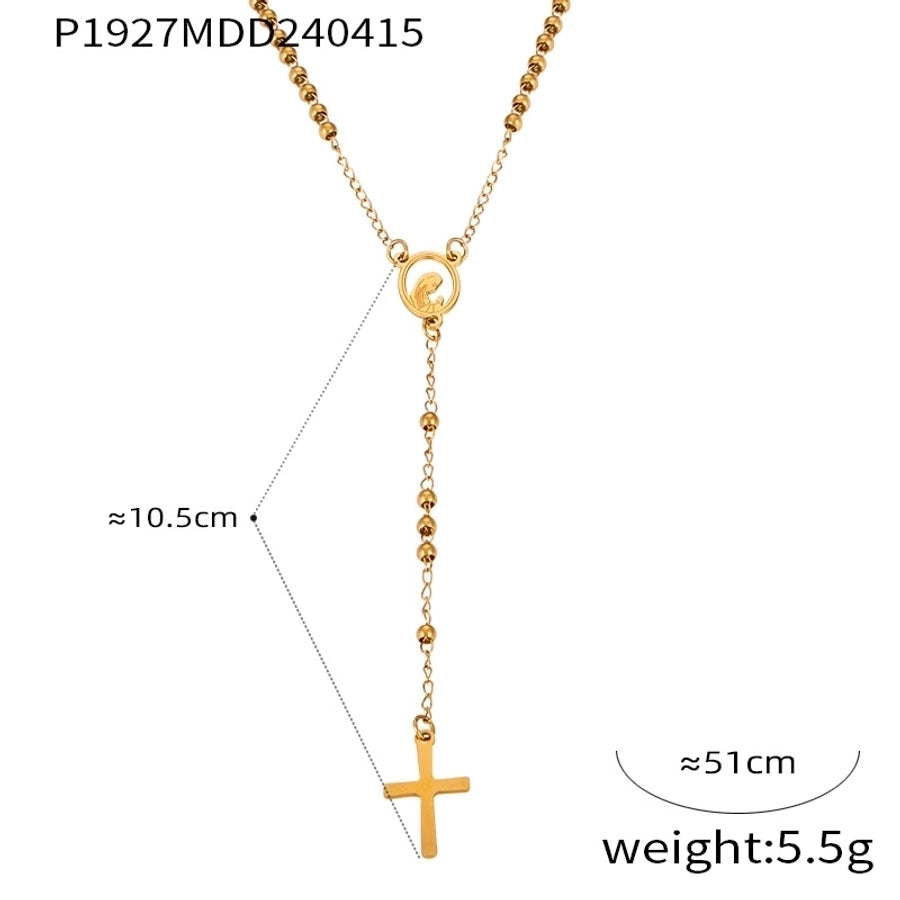 304 Stainless Steel 18K Gold Plated Casual Retro Simple Style Plating Cross Round Heart Shape Long Necklace - CEJEW