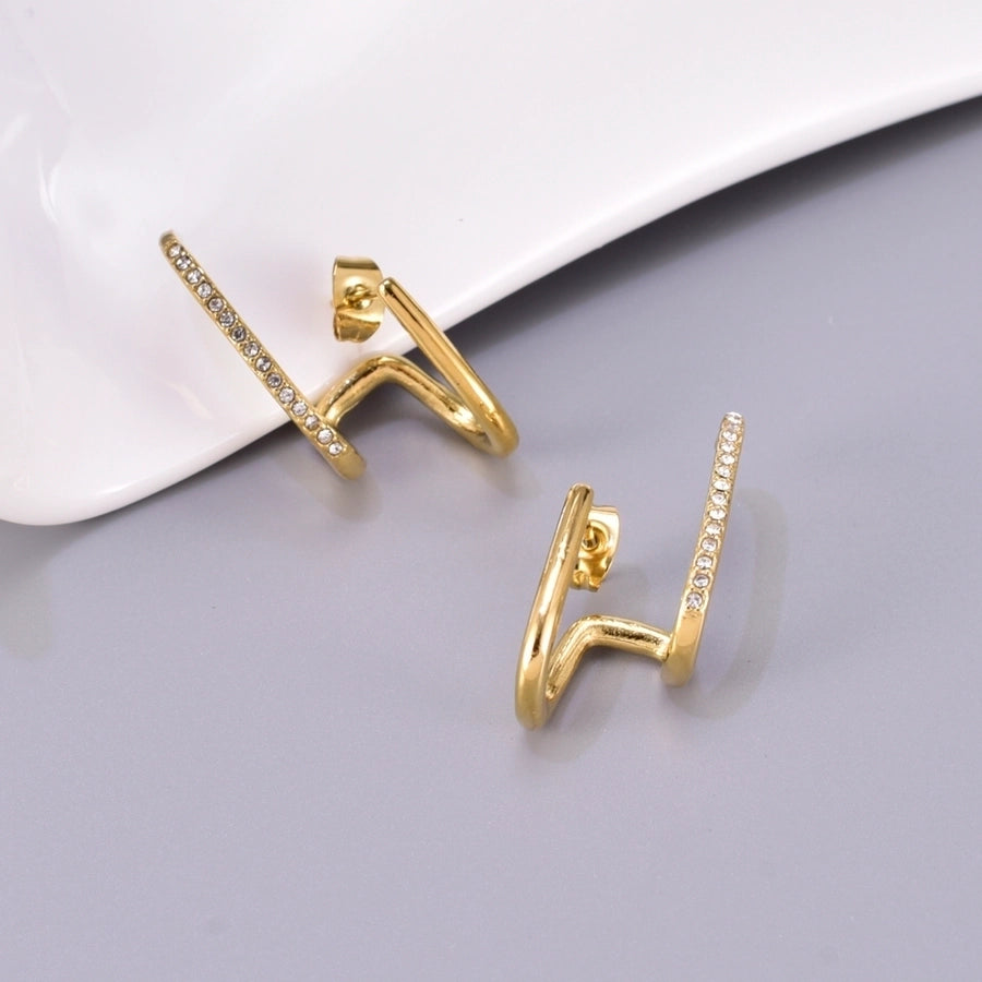 1 Pair Simple Style Classic Style Solid Color Plating Inlay 304 Stainless Steel Titanium Steel Rhinestones 18K Gold Plated Ear Studs - CEJEW