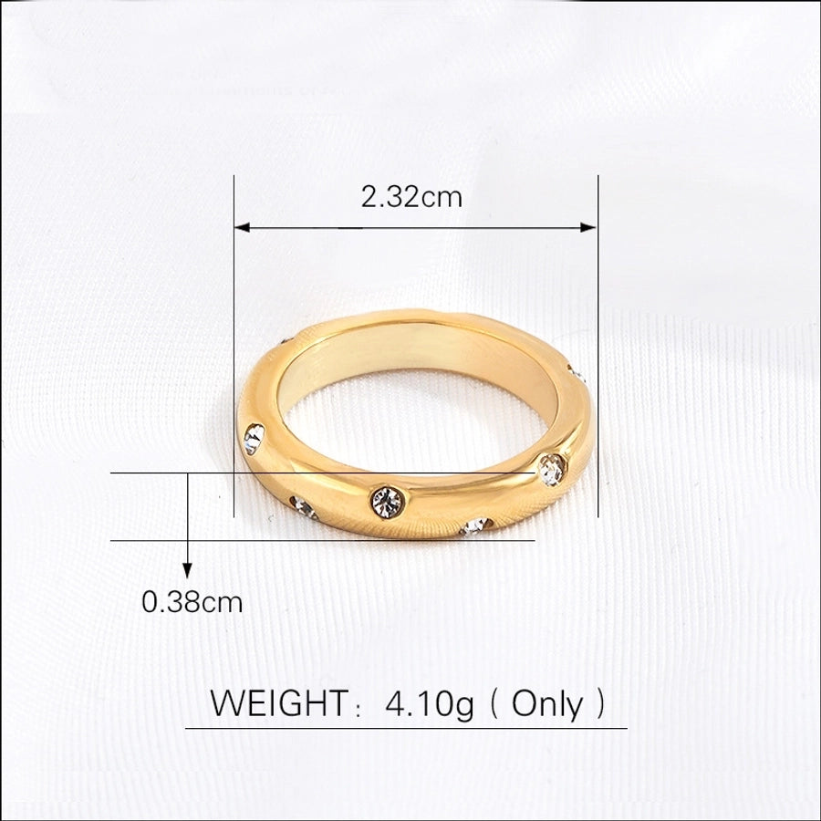 Jewelry Elegant Simple Style Circle Stainless Steel Rhinestones Diamond 18K Gold Plated Inlay Rings