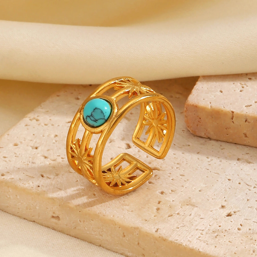 Jewelry IG Style Simple Style Round 304 Stainless Steel Malachite Turquoise Tiger Eye 18K Gold Plated Plating Inlay Open Rings