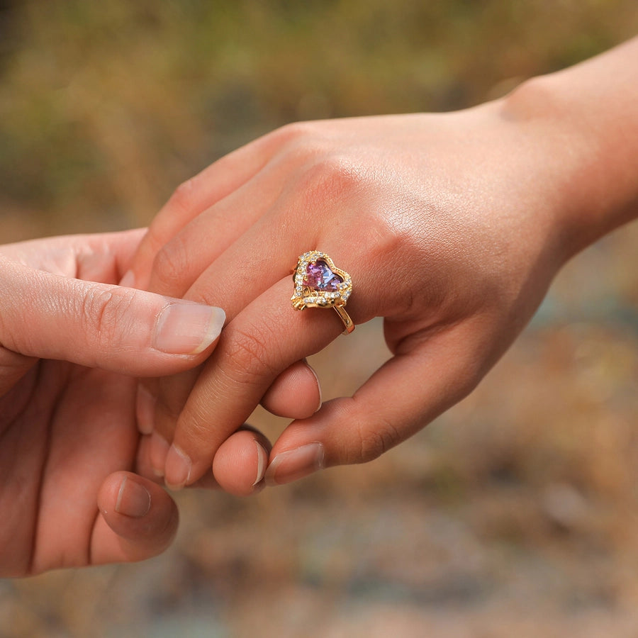 Copper 18K Gold Plated IG Style Plating Inlay Heart Shape Zircon Adjustable Ring