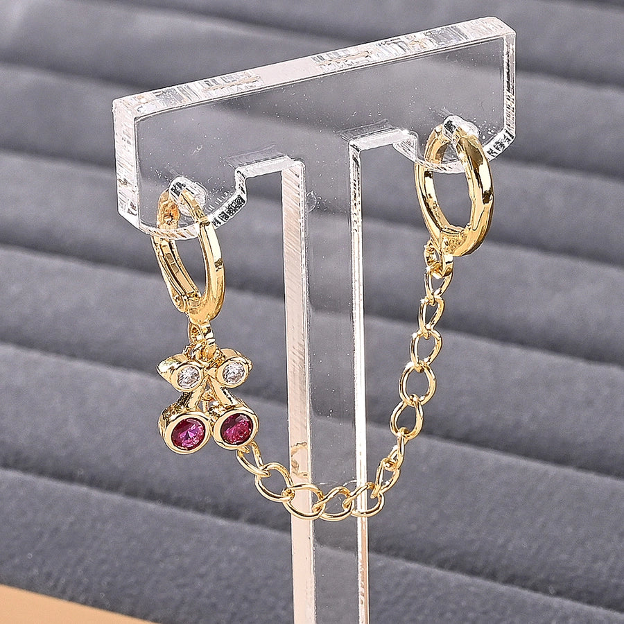 1 Pair IG Style Vacation Modern Style Cherry Starfish Heart Shape Polishing Plating Inlay Copper Zircon 18K Gold Plated Earrings - CEJEW