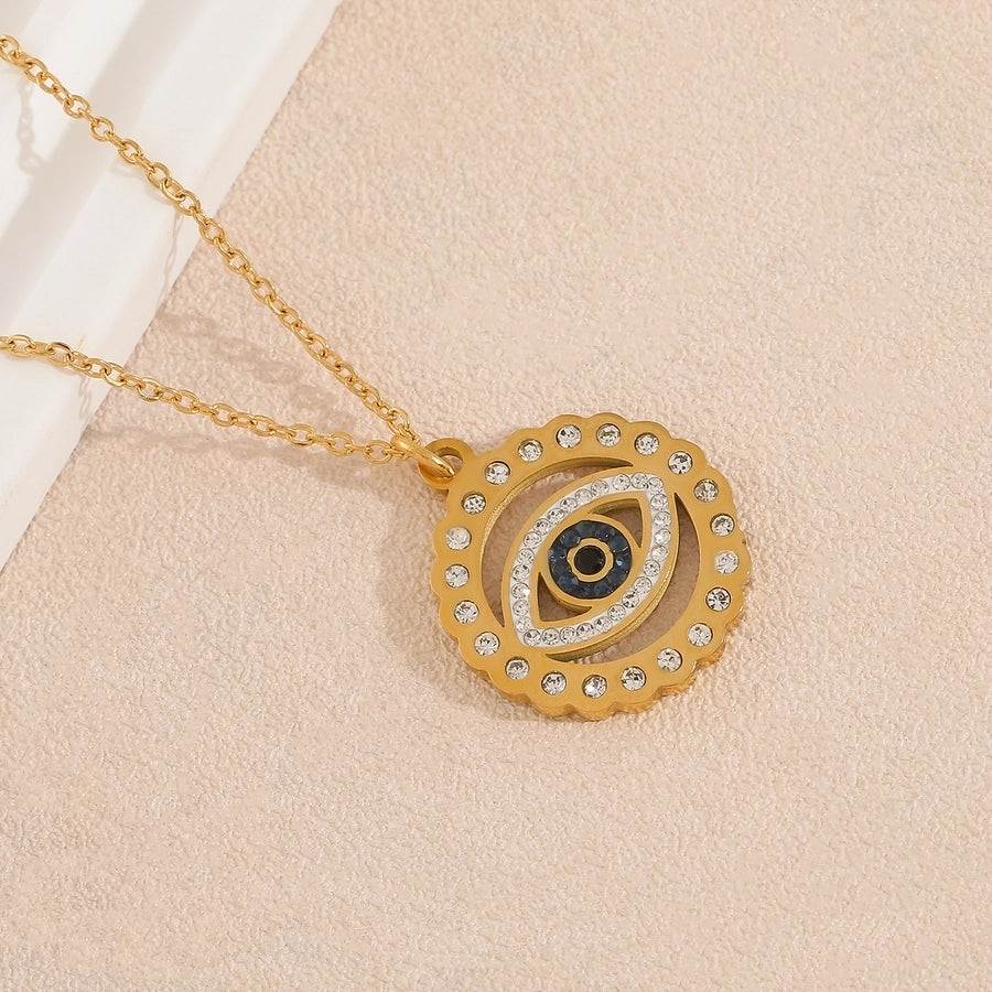 Jewelry Casual Classic Style Commute Devil's Eye Heart Shape 304 Stainless Steel Zircon 18K Gold Plated Gold Plated Plating Stainless Steel Necklaces