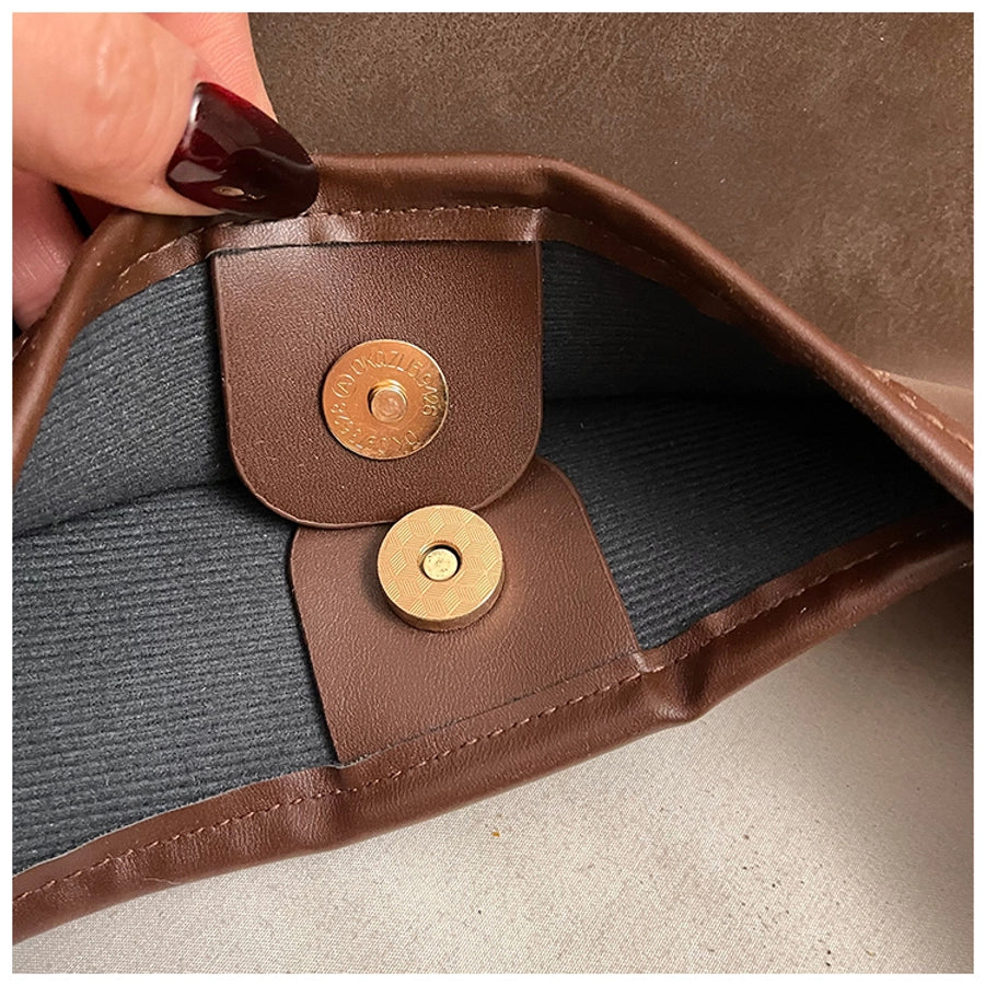 Women's Medium Pu Leather Solid Color Streetwear Sewing Thread Square Magnetic Buckle Tote Bag