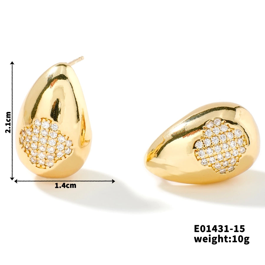 New French Vintage Style Copper Earrings Studded with Zircon Stud Earrings Simple Fashion Temperament Senior Female Ear Rings