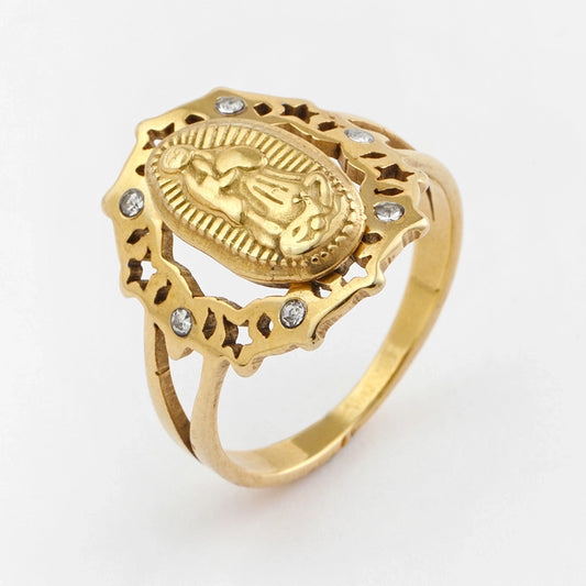 Jewelry Simple Style Geometric Virgin Mary 201 Stainless Steel Zircon Inlay Rings