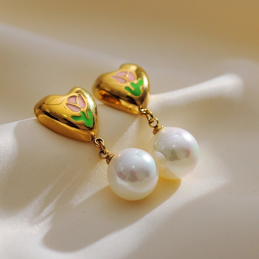 1 Pair Elegant Luxurious Queen Geometric Inlay 304 Stainless Steel Artificial Pearls 18K Gold Plated Drop Earrings