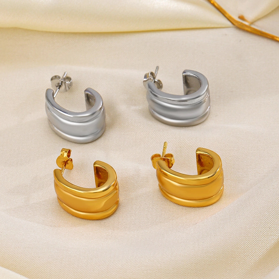 1 Pair Retro C Shape Plating 304 Stainless Steel 18K Gold Plated Ear Studs