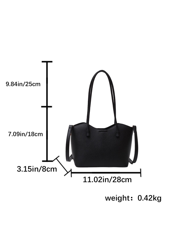 Women's Pu Leather Solid Color Classic Style Sewing Thread Dumpling Shape Zipper Tote Bag