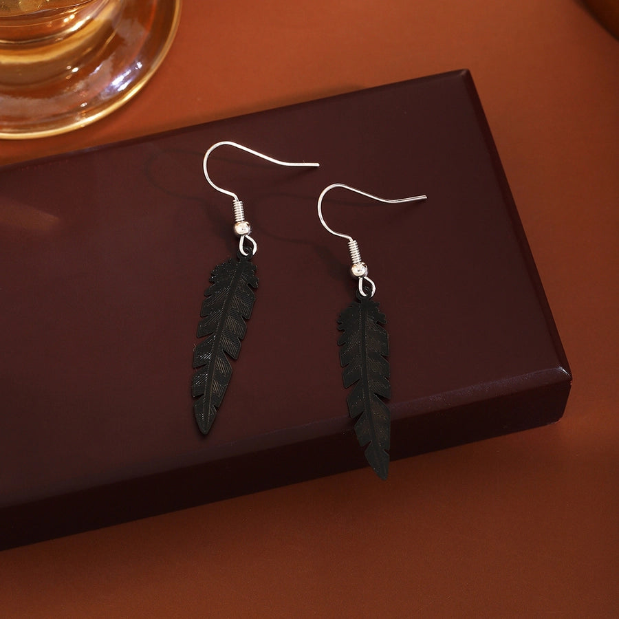 1 Pair Retro Feather Copper Drop Earrings