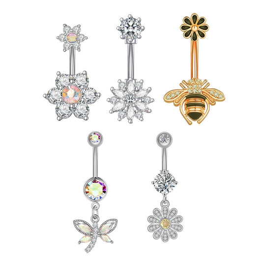 fashion flower bee stainless steel plating artificial gemstones belly ring