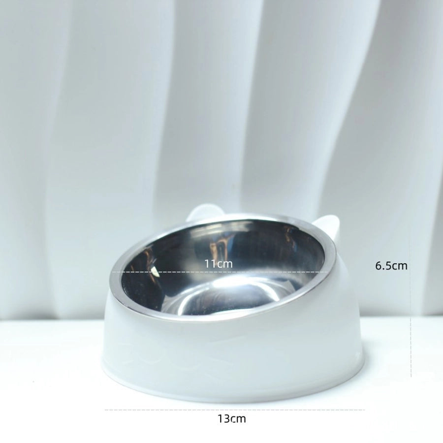 Stainless Steel Cat Dog Dual Bowl Slanted Mouth Protects Vertebras Pet Food Bowl Cat Supplies Trendy Double Neck Protection