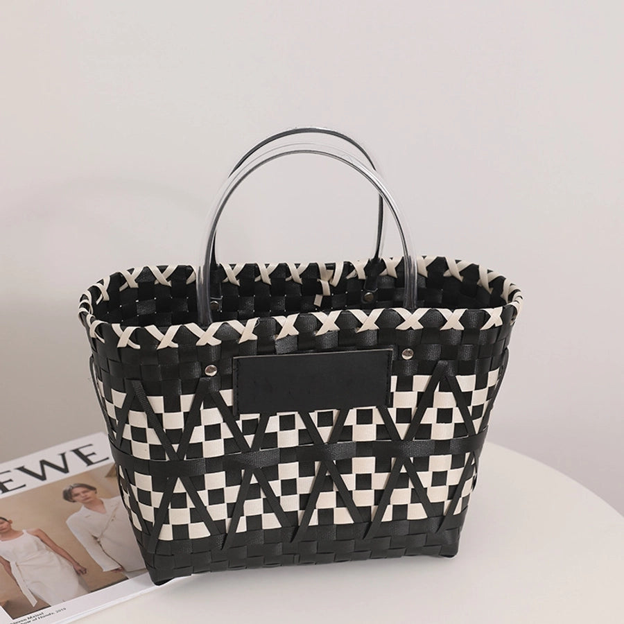 Women's PVC Plaid Classic Style Weave Square Open Handbag