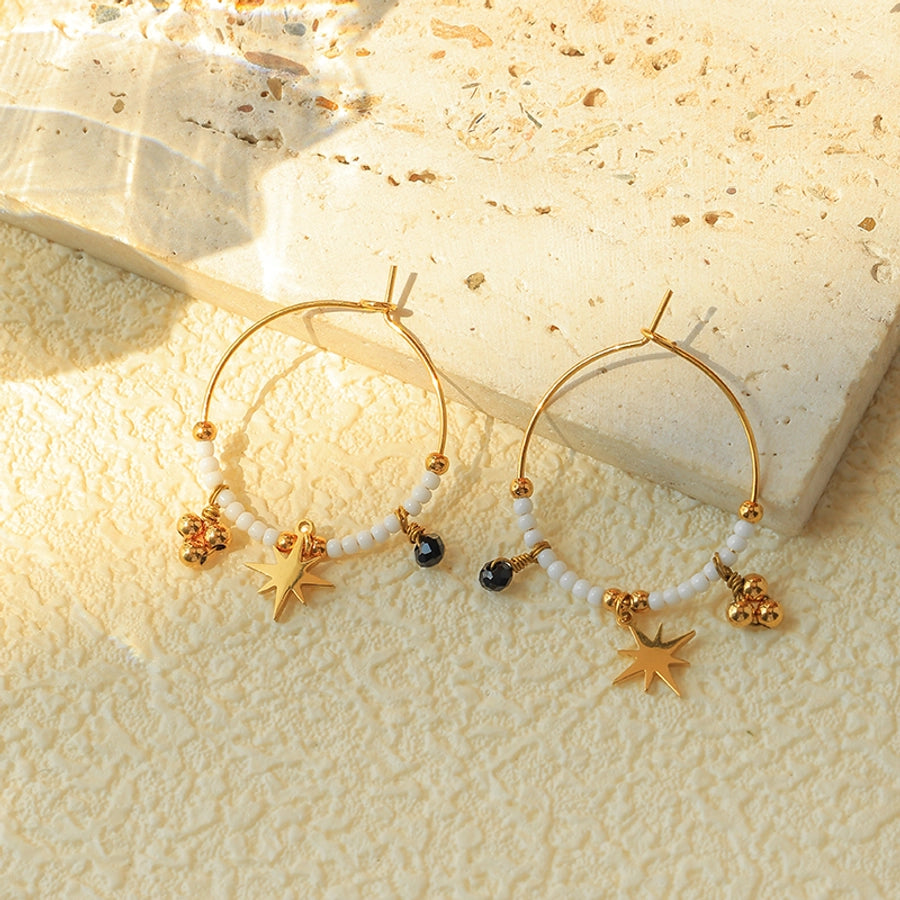 1 Pair Simple Style Commute Eight awn star 304 Stainless Steel 14K Gold Plated Earrings - CEJEW