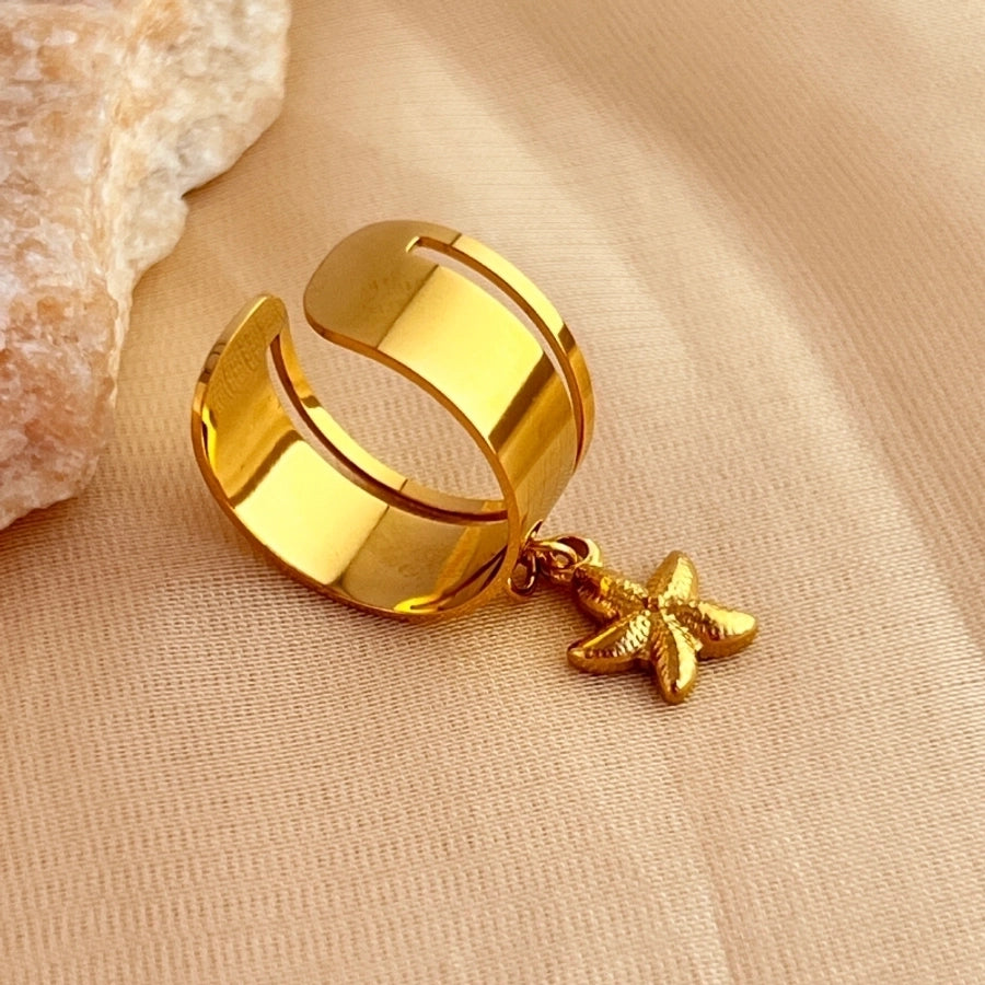 Jewelry Simple Style Classic Style Starfish Solid Color Flower 304 Stainless Steel 18K Gold Plated Plating Charm Rings