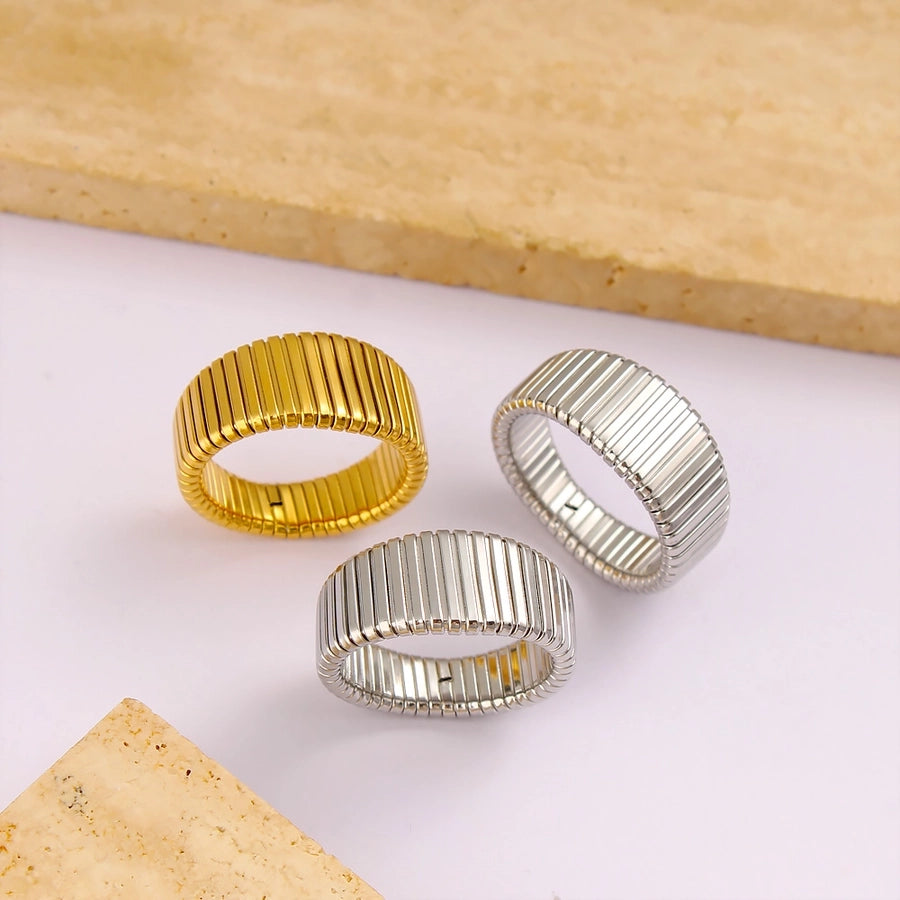 Jewelry Vacation Japanese Style Commute Stripe 304 Stainless Steel 18K Gold Plated Rings