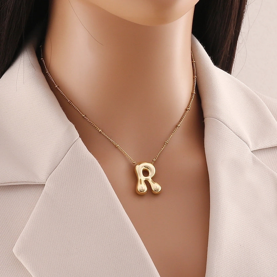 304 Stainless Steel Copper 18K Gold Plated Simple Style Commute letter Pendant Necklace