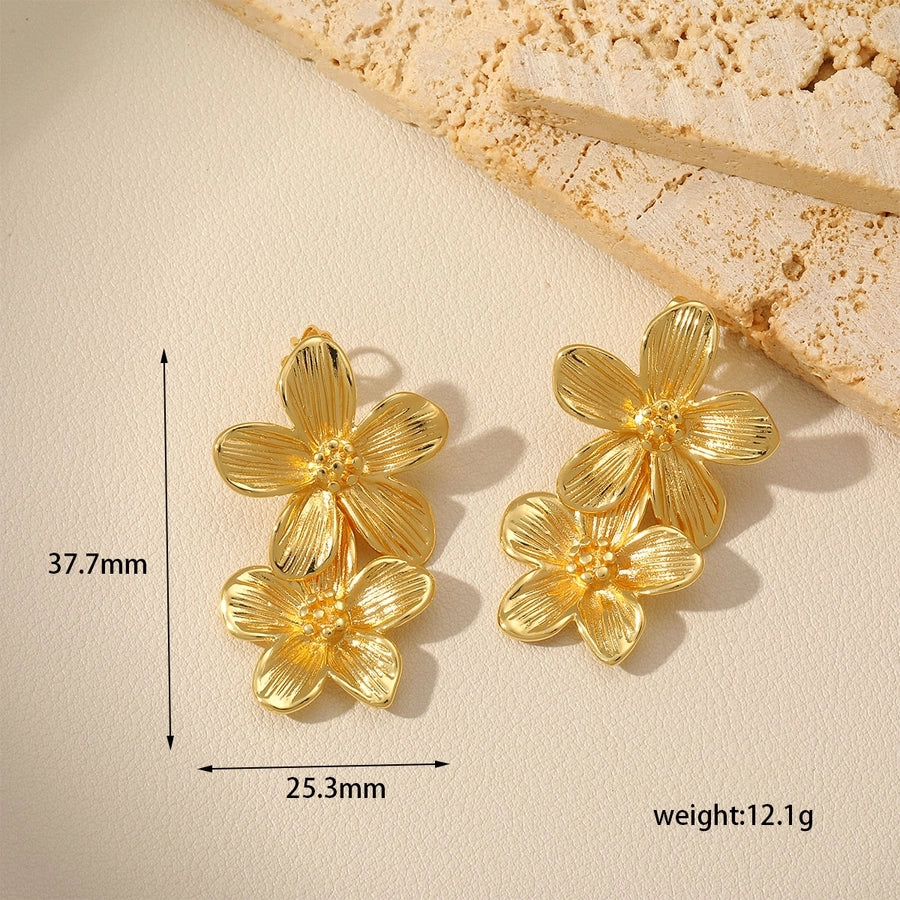 1 Pair Classical Star Heart Shape Flower Plating Copper 18K Gold Plated Ear Studs