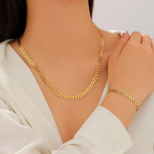 Jewelry Casual Elegant Grain 304 Stainless Steel 18K Gold Plated Jewelry Set