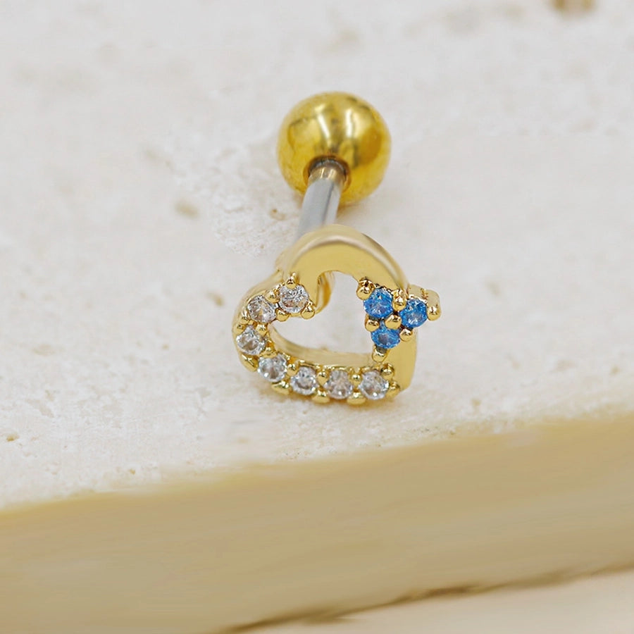 1 Piece Elegant Cute Luxurious Moon Heart Shape Butterfly Inlay 316 Stainless Steel  Copper Rhinestones Glass Zircon Gold Plated Cartilage earrings