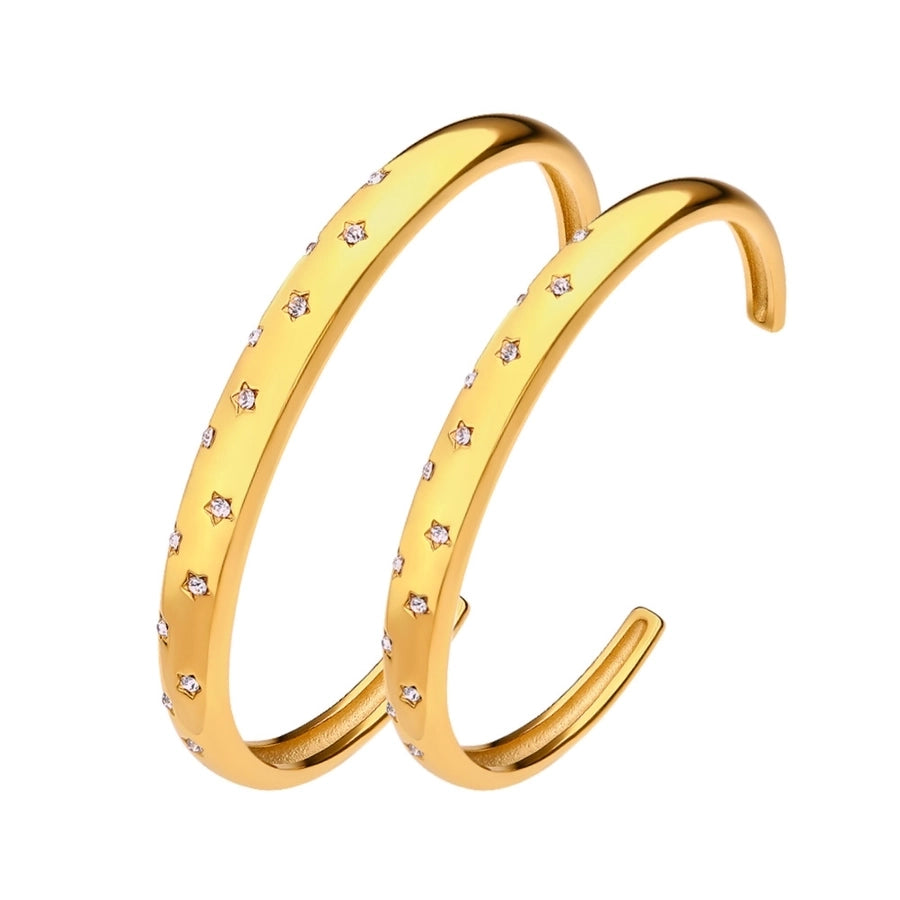 Fashion C Shape Stainless Steel 18K Gold Plated Zircon Bangle In Bulk