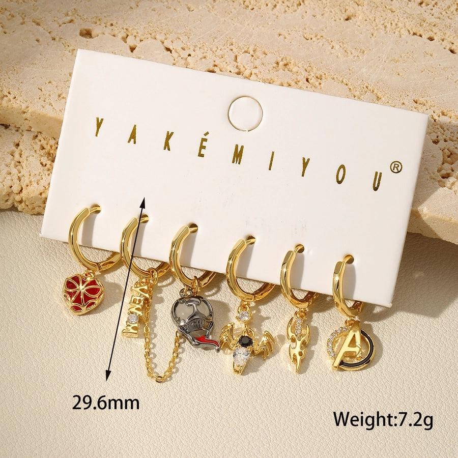 1 Set Yakemiyou Funny Novelty Letter Bat Inlay Copper Zircon 14K Gold Plated Drop Earrings