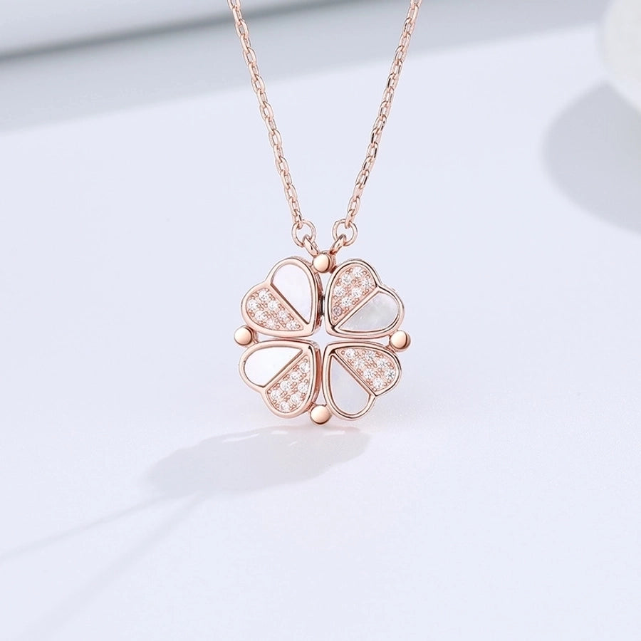 925 Sterling Silver Copper Rhinestones Plating Flower Pendant Necklace