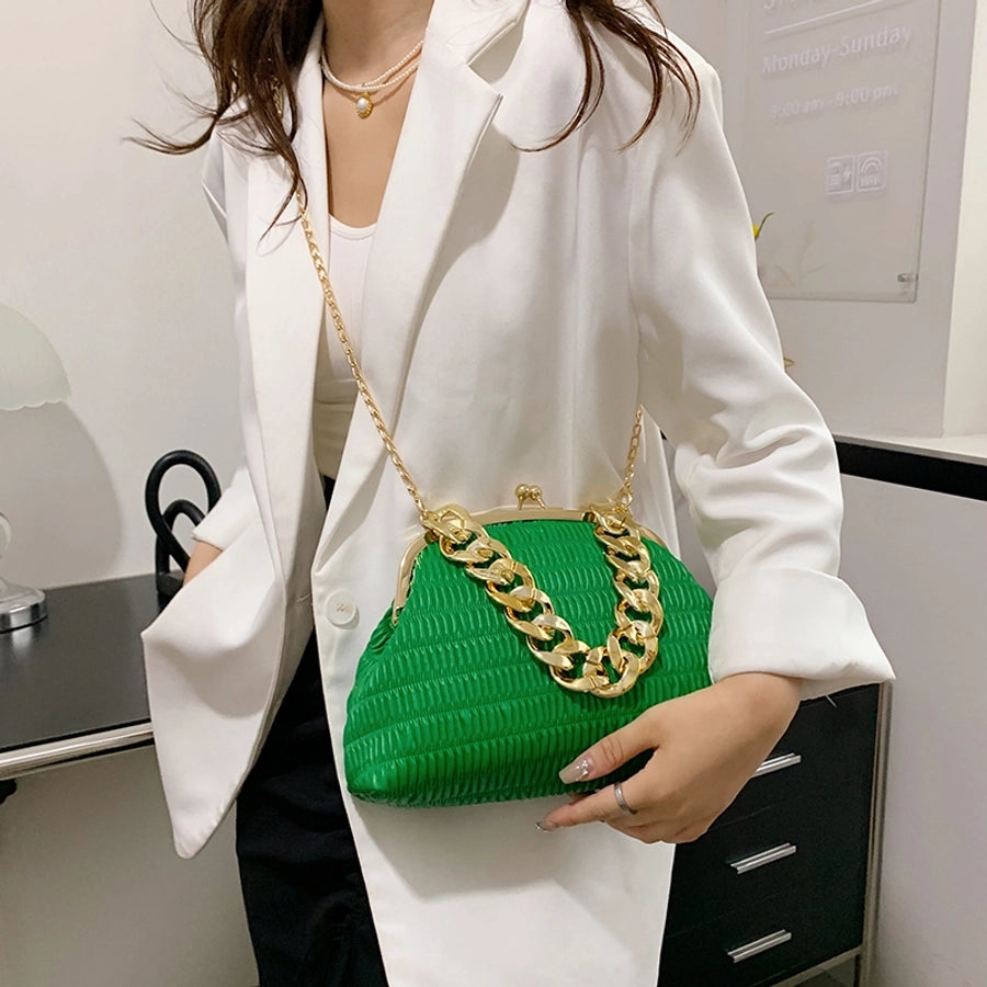 Women's Medium Pu Leather Solid Color Classic Style Sewing Thread Square Clasp Frame Crossbody Bag