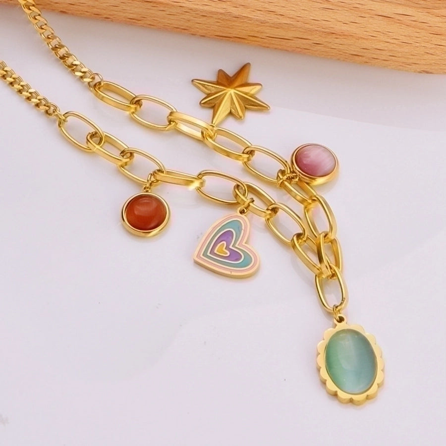 Jewelry Y2K Sweet Cross Heart Shape 304 Stainless Steel Turquoise Resin Opal 18K Gold Plated Plating Inlay Pendant Necklace