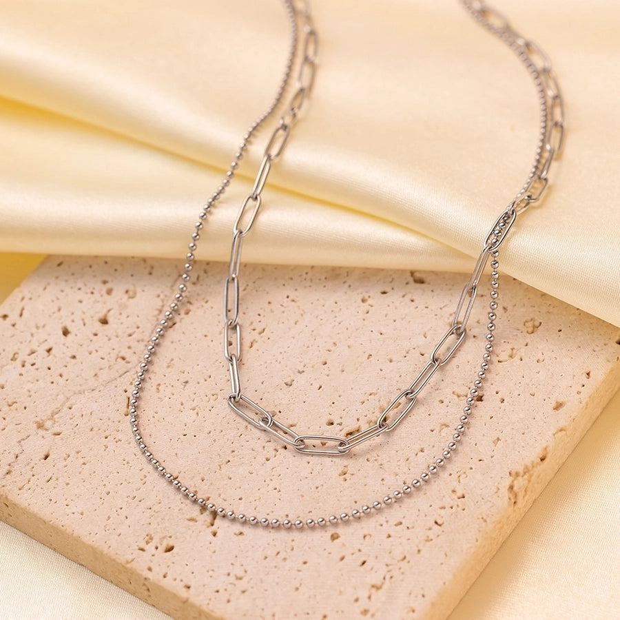 A Cold Style 18K Real Gold Stainless Steel Double-Layer Twin Necklace