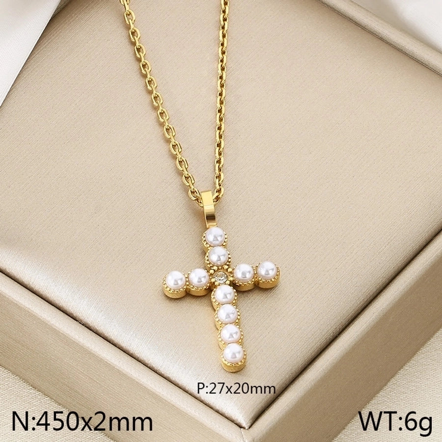 Jewelry Vintage Style Cross 304 Stainless Steel 18K Gold Plated Stainless Steel Necklaces