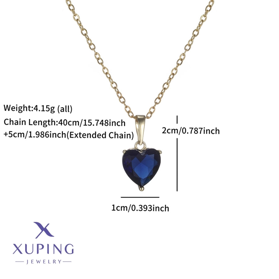 Copper 18K Gold Plated Plating Heart Shape Artificial Gemstones Pendant Necklace