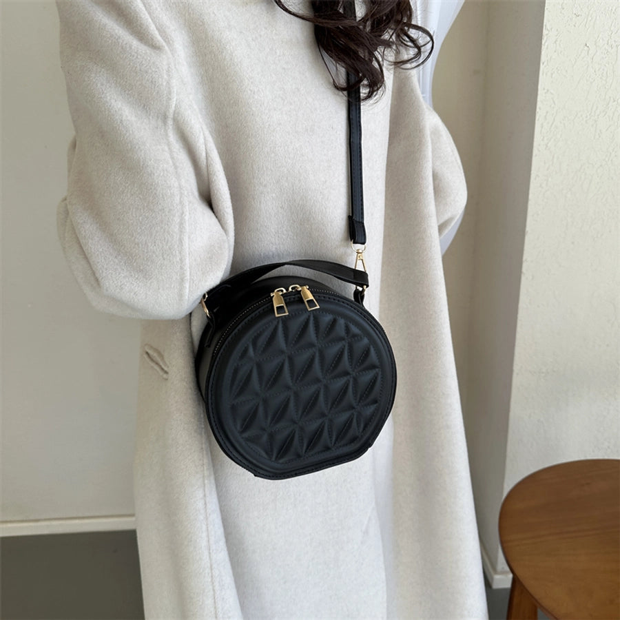 Women's Medium Pu Leather Solid Color Streetwear Round Zipper Crossbody Bag