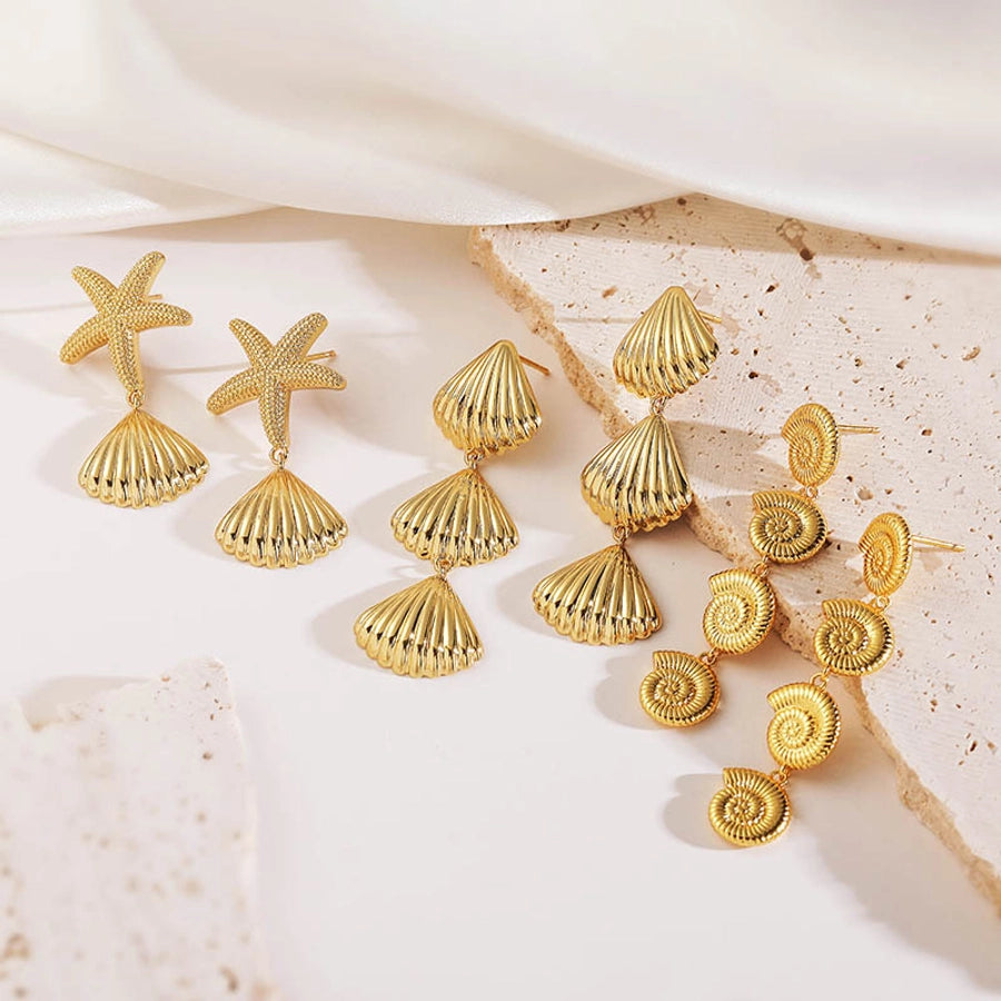 1 Pair Casual Vintage Style Beach Starfish Conch Shell Plating Copper 18K Gold Plated Drop Earrings