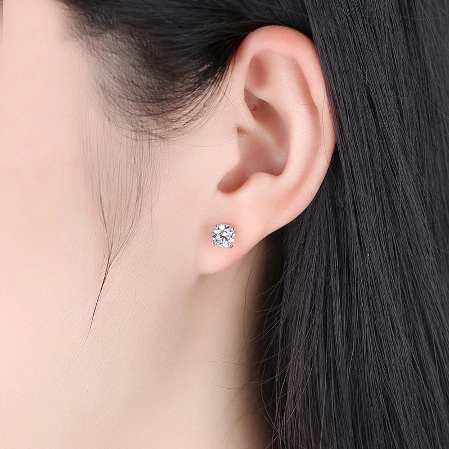 Copper Gold Plated Simple Style Round Inlay Zircon Ear Studs