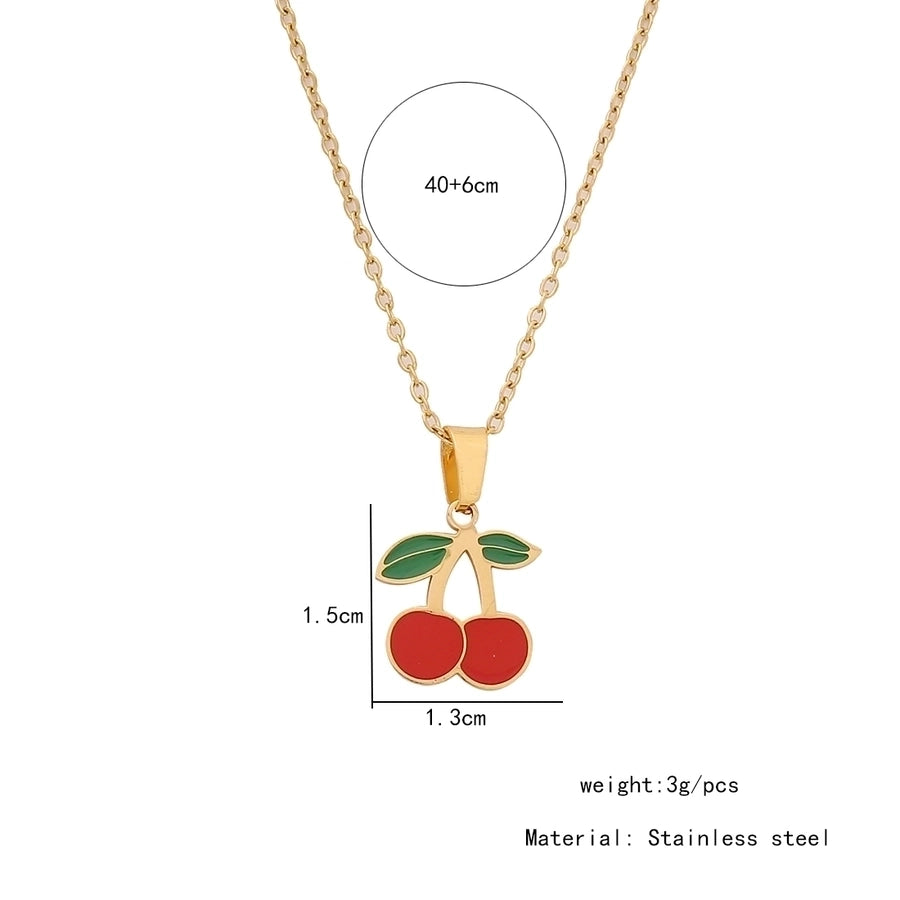 Jewelry Casual Elegant Lady Cherry Strawberry Watermelon 304 Stainless Steel 18K Gold Plated Pendant Necklace