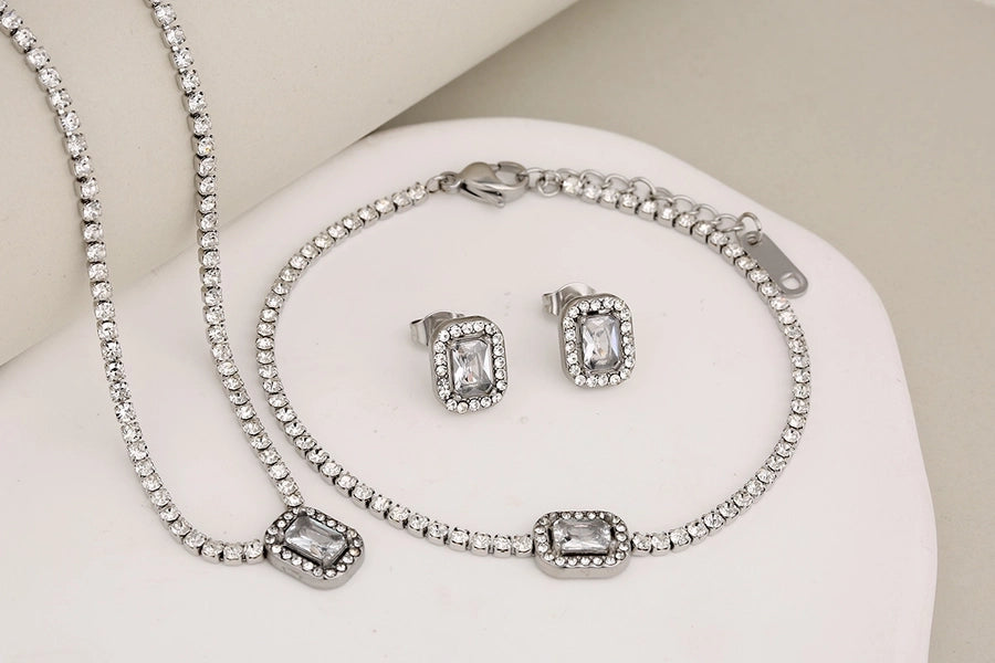 Jewelry Glam Luxurious Shiny Heart Shape 304 Stainless Steel Artificial Diamond Inlay Jewelry Set