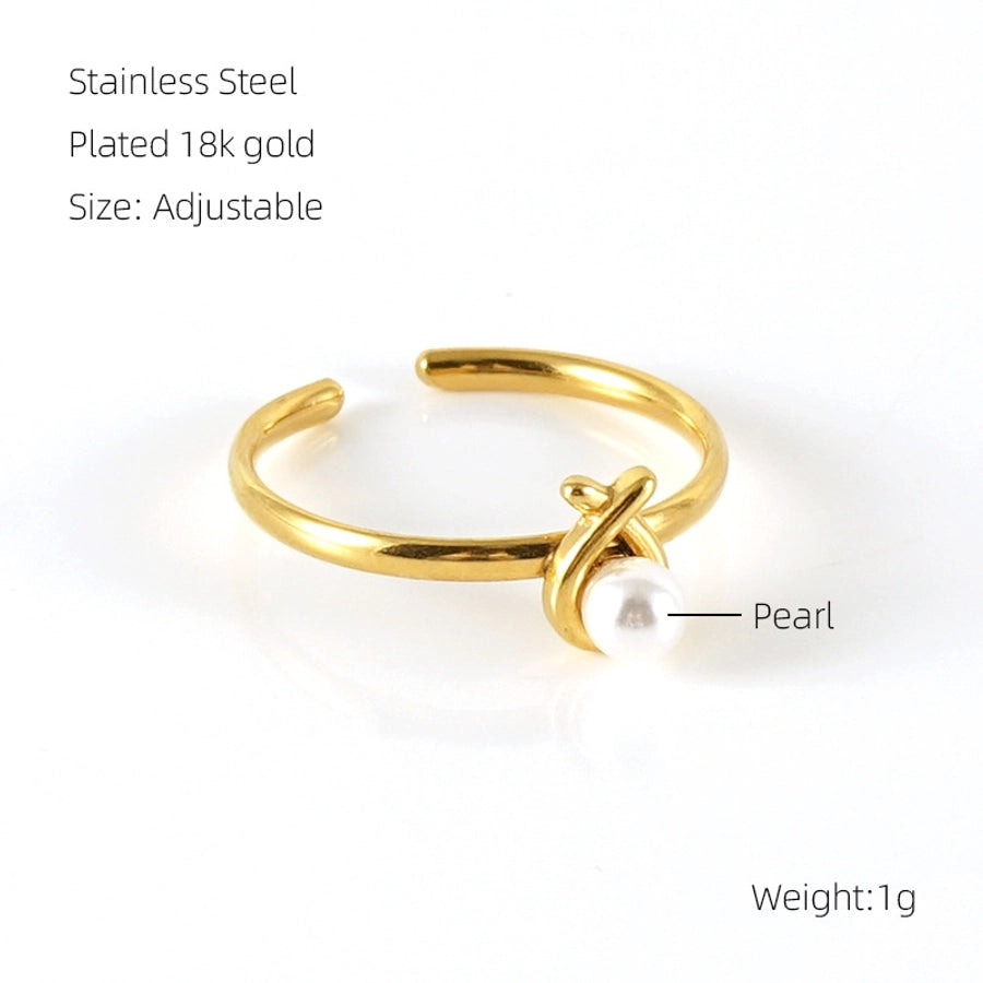 Jewelry Simple Style Geometric 304 Stainless Steel Pearl 18K Gold Plated Inlay Open Rings