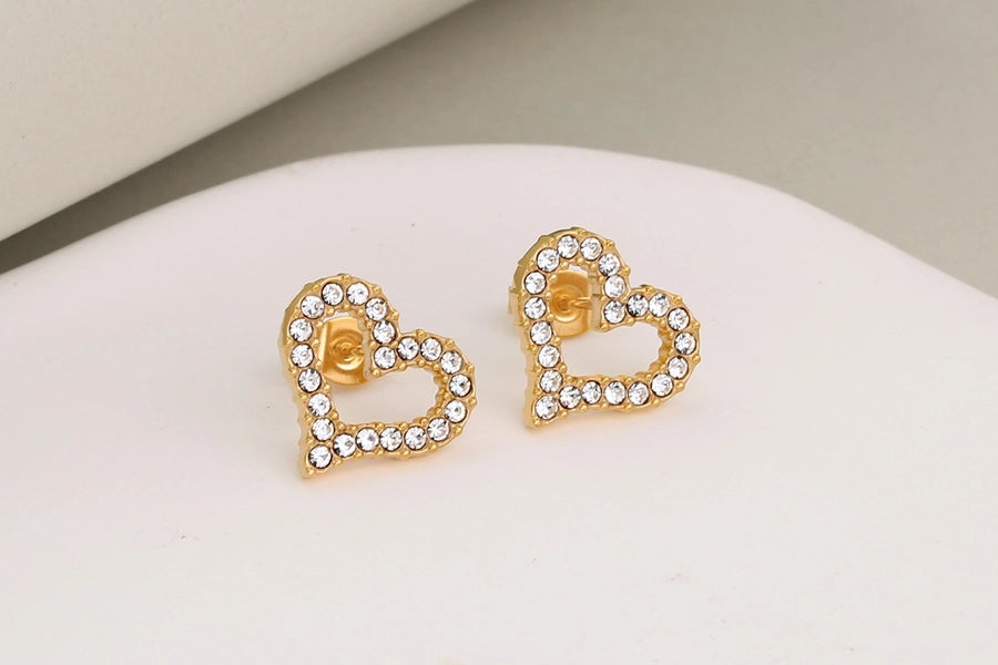 Jewelry Luxurious Shiny Korean Style Circle Heart Shape 304 Stainless Steel Rhinestones 18K Gold Plated Polishing Plating Inlay Jewelry Set