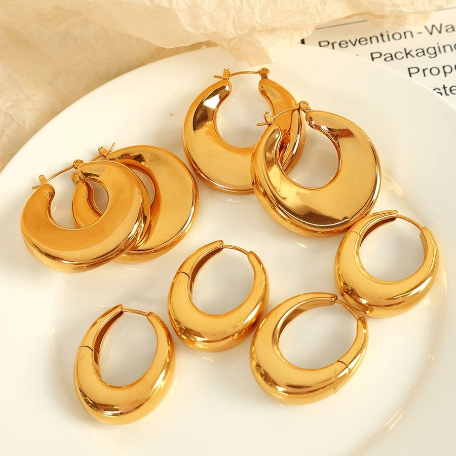 1 Pair Elegant Oval Polishing 304 Stainless Steel 18K Gold Plated Hoop Earrings