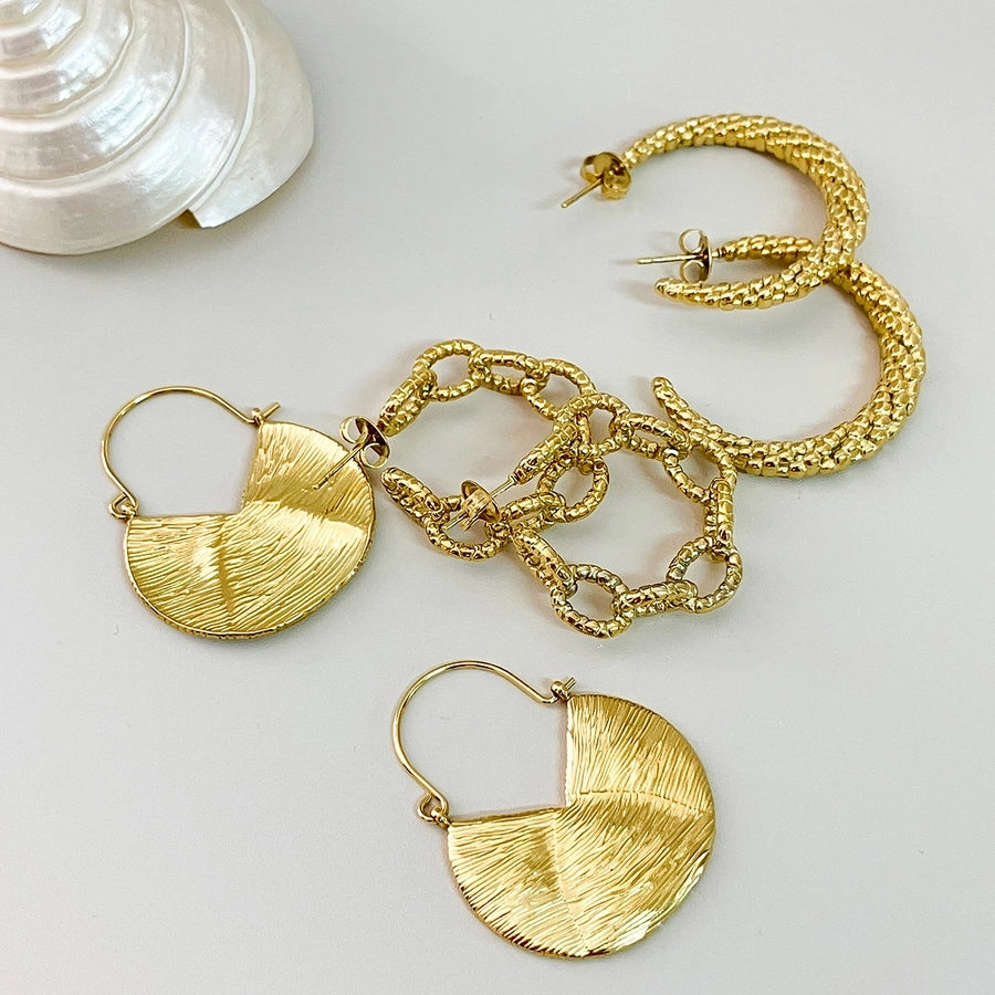 1 Pair Cute Modern Style C Shape Round Sector Patchwork Plating Three-dimensional 304 Stainless Steel Gold Plated Earrings