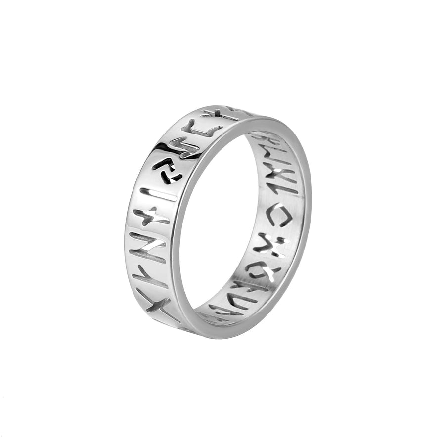 Hot Sale Titanium Steel Nordic Cut Hollow Ring Viking Text Luen Rune Men's Jewelry