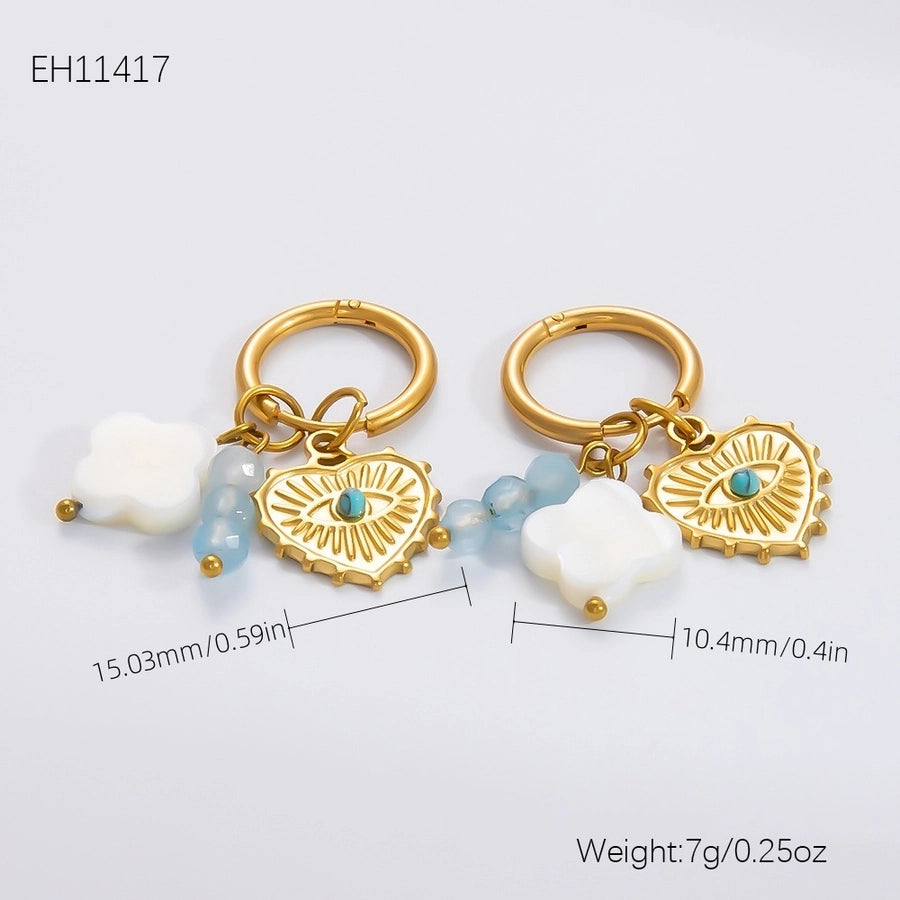 1 Pair Simple Style Sun Hippocampus Solid Color Pearl Inlay 304 Stainless Steel Turquoise Zircon Drop Earrings Earrings